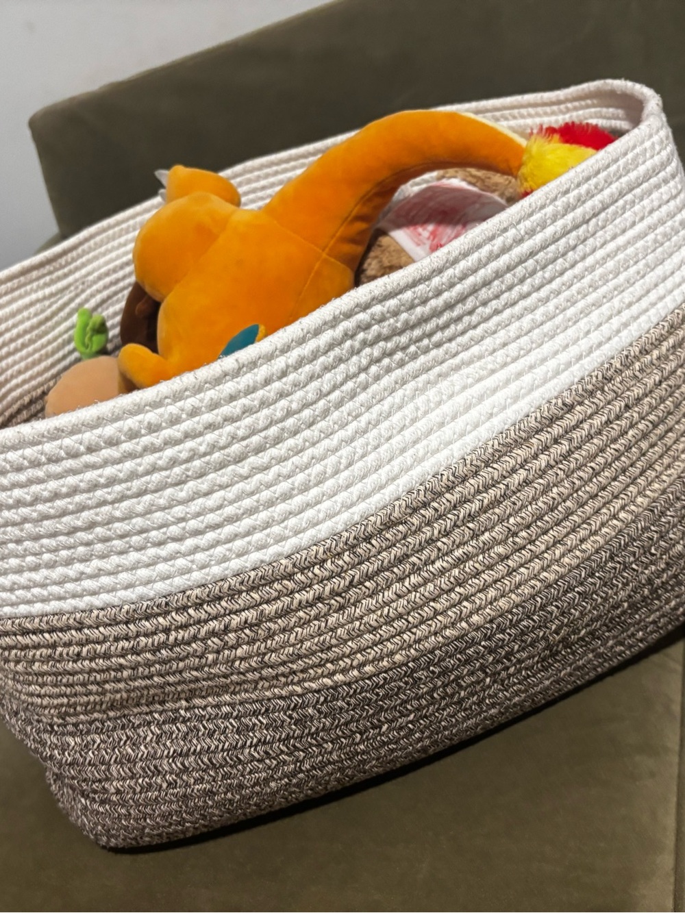 Woven Two-Tone Storage Basket - White and Brown